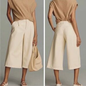 Anthropologie cropped vegan leather ivory white pants - petite pleather cream